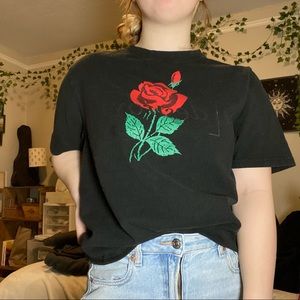 Black T-shirt with Rose Design